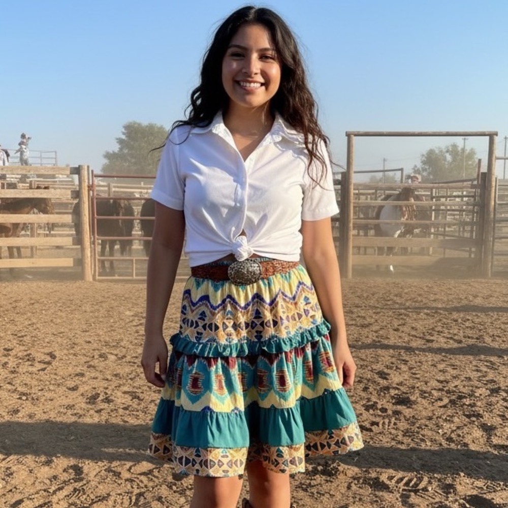 Panhandle Slim & Rhinestones Vtg 90s Western Ruffle Tiered Mini Skirt XS Cowgirl